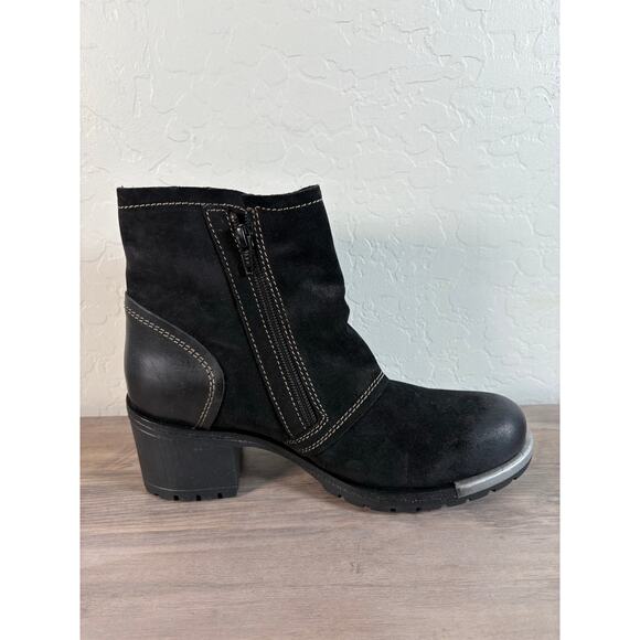 FLY LONDON Logger Lory048 Black Leather Oiled Suede Rug Ankle Boots chunky Studs - Picture 2 of 9